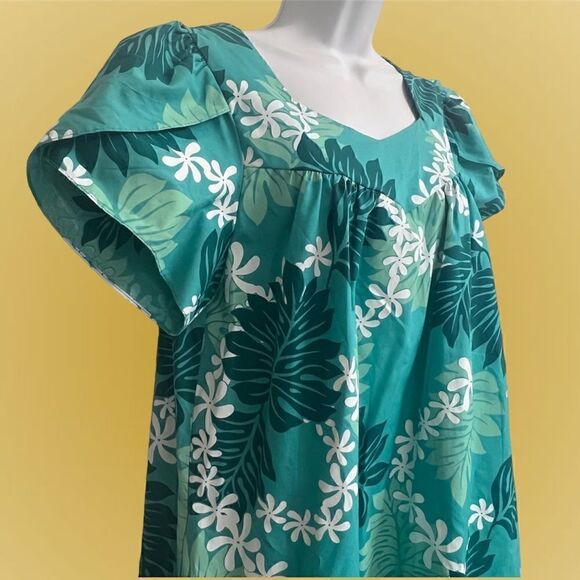 Royal Creations Hawaiian Poly mu'u·mu'u Dress Medium Green White - Picture 3 of 6